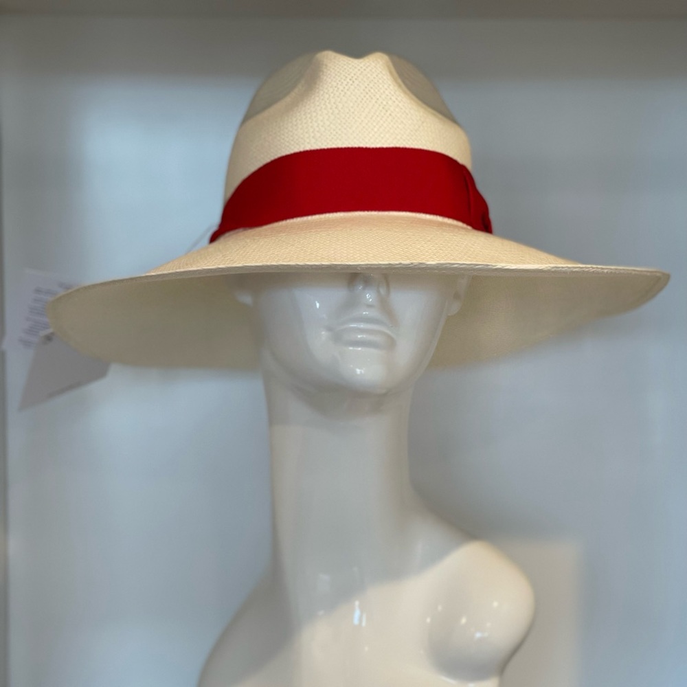 Sensi Studio Straw Hat with Red gross grain ribbon